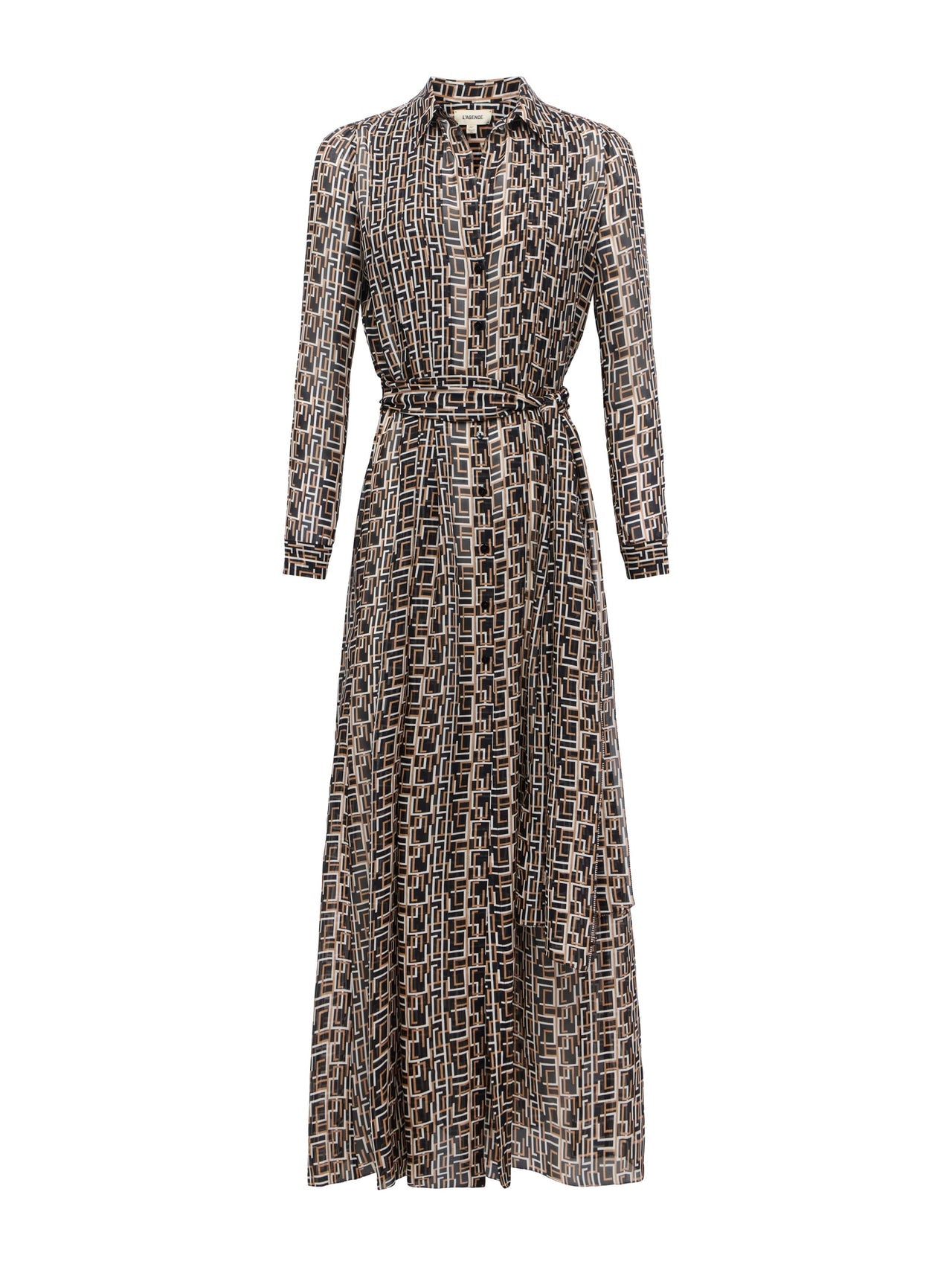Klaudia Silk Shirt Dress in Black Multi Large Geo Print