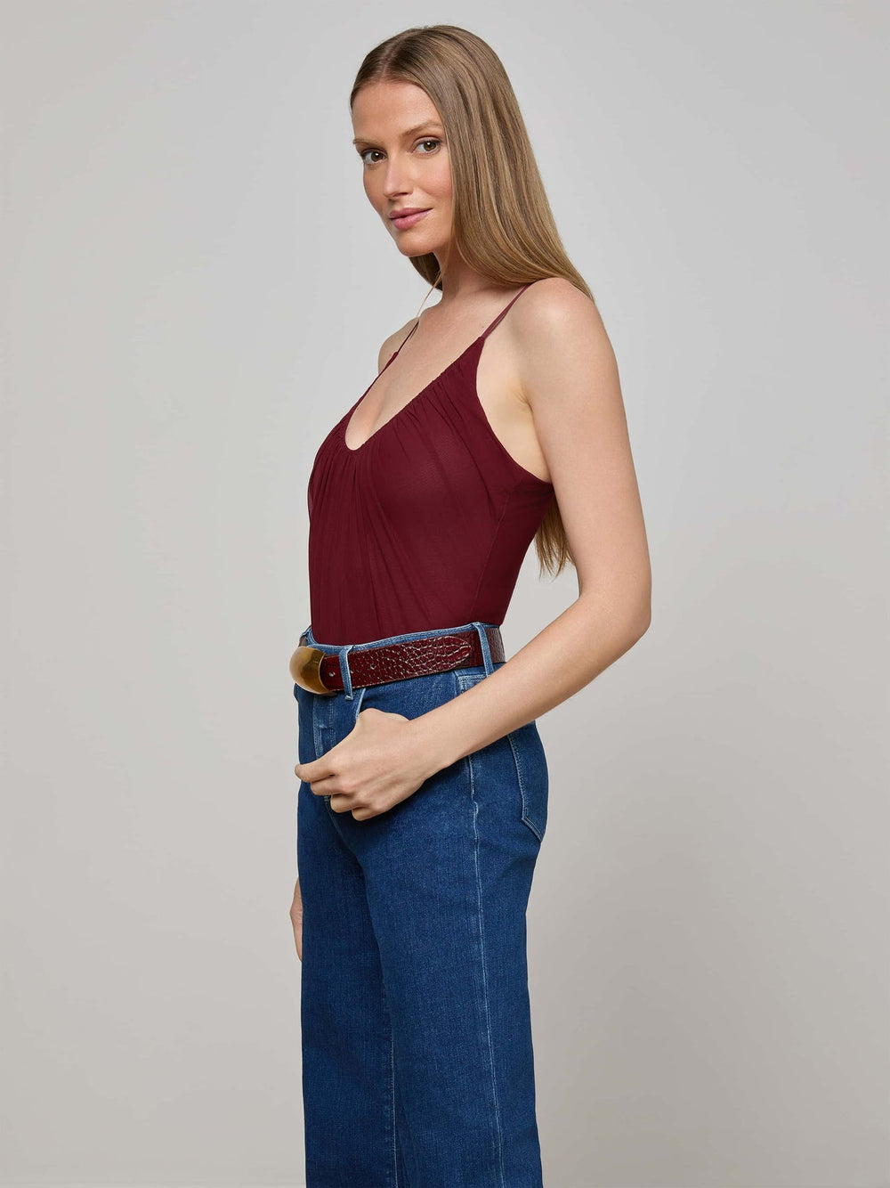 Gelina Mesh Bodysuit in Black Cherry