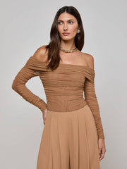 Poppie Off-The-Shoulder Bodysuit in Cinnamon Swirl