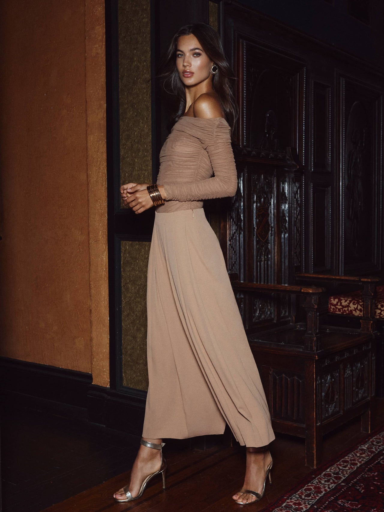 Poppie Off-The-Shoulder Bodysuit in Cinnamon Swirl