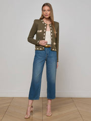 Astor Contrast Trim Cardigan in Army/Biscuit