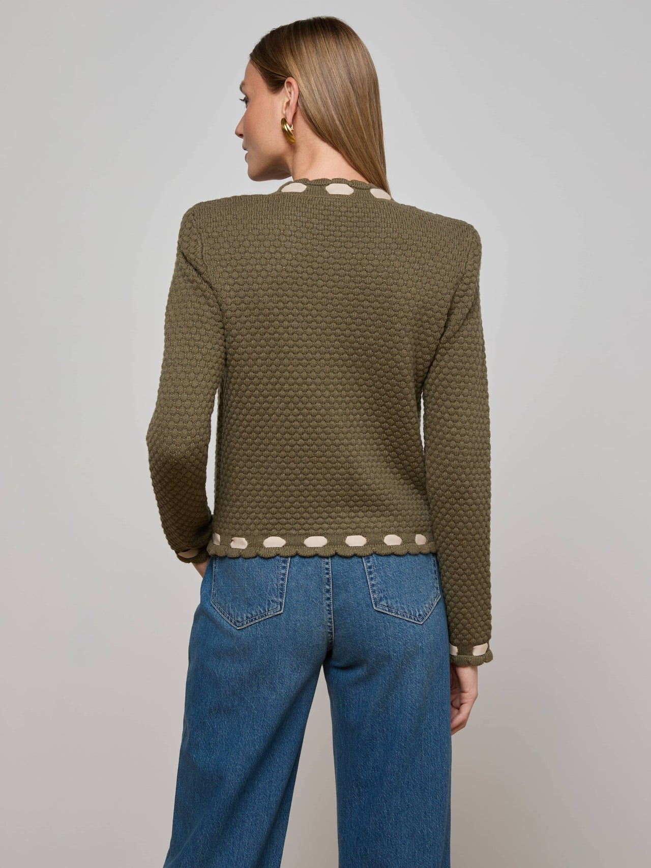Astor Contrast Trim Cardigan in Army/Biscuit