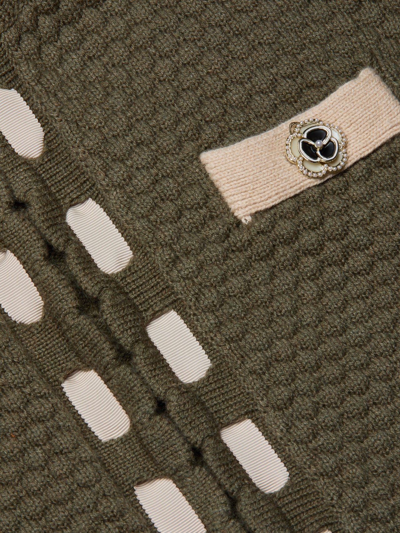 Astor Contrast Trim Cardigan in Army/Biscuit
