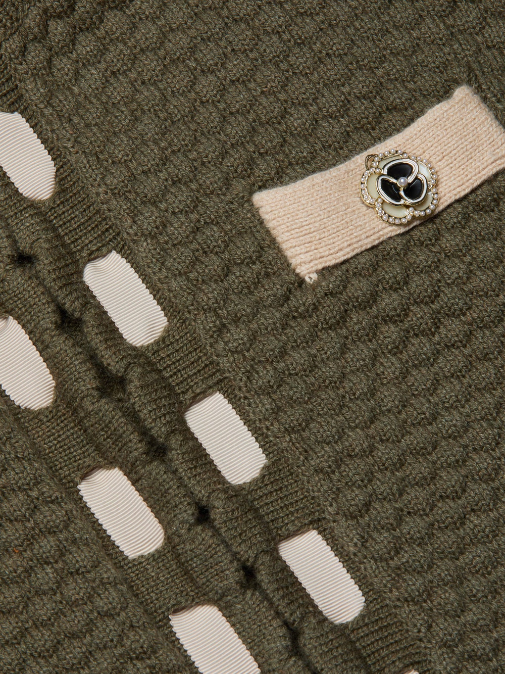 Astor Contrast Trim Cardigan in Army/Biscuit