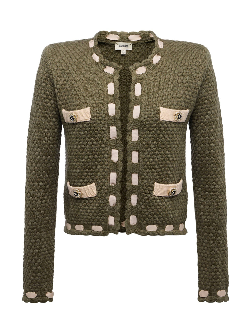 Astor Contrast Trim Cardigan in Army/Biscuit
