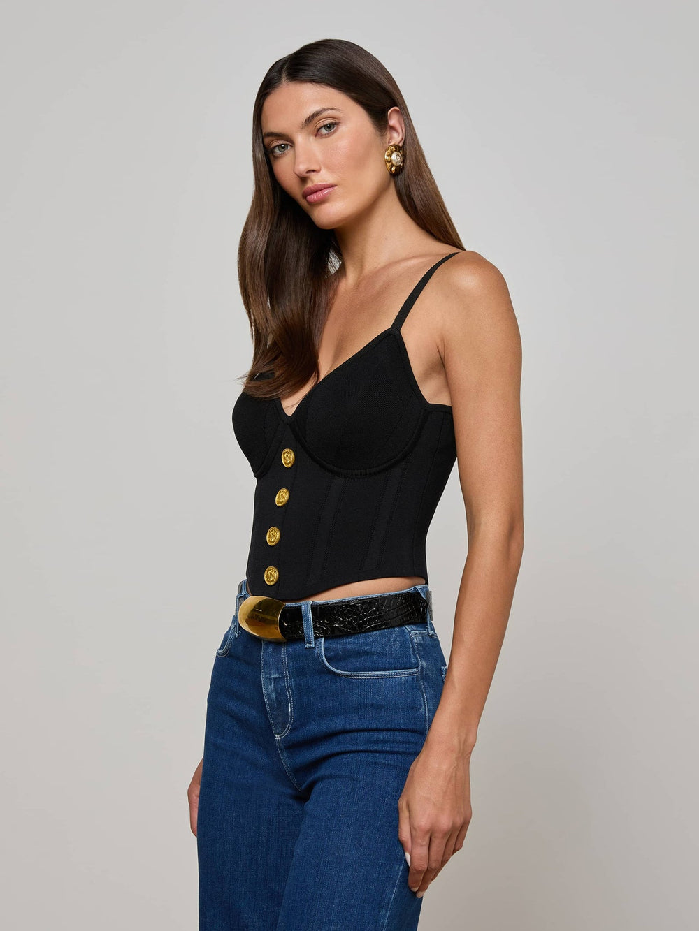 Artemis Knit Corset Top in Black/Gold