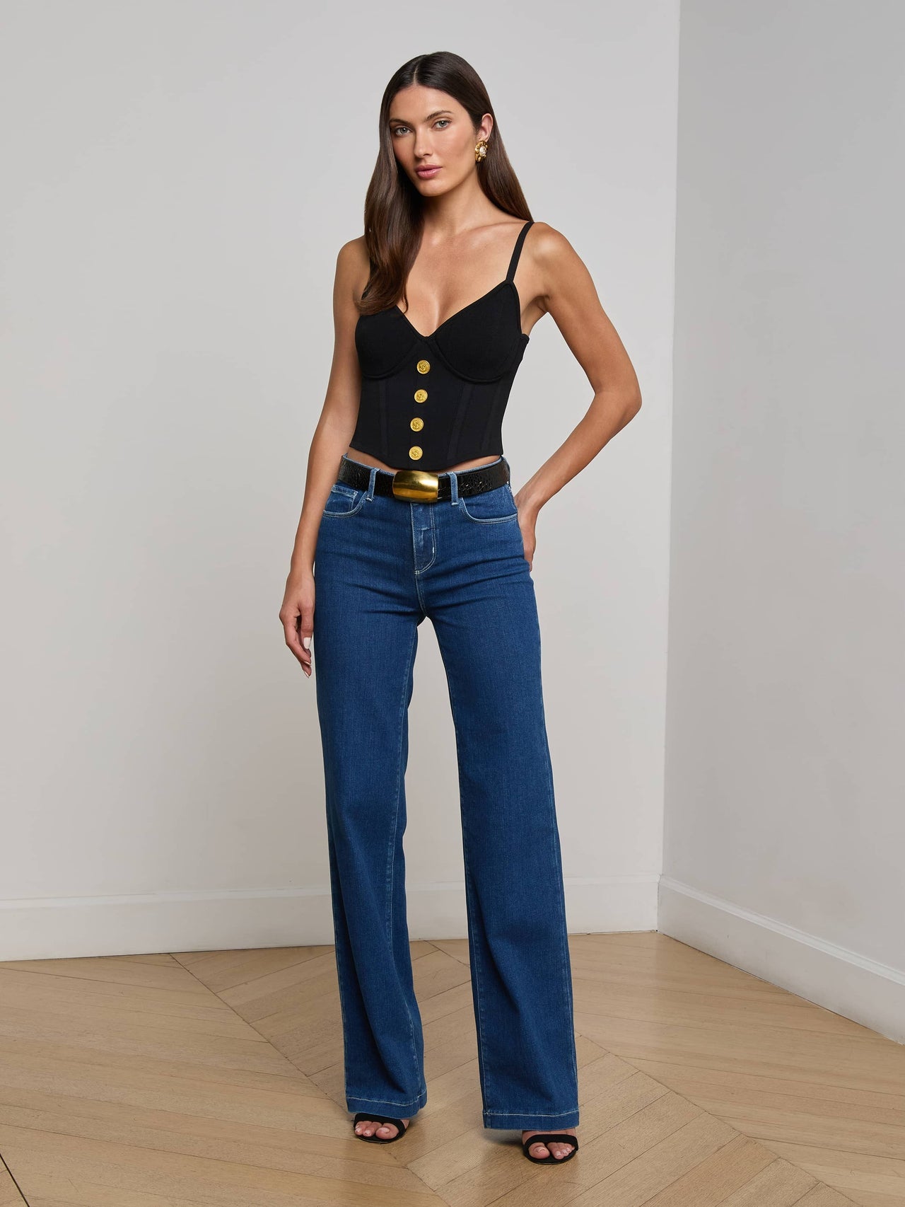 Artemis Knit Corset Top in Black/Gold