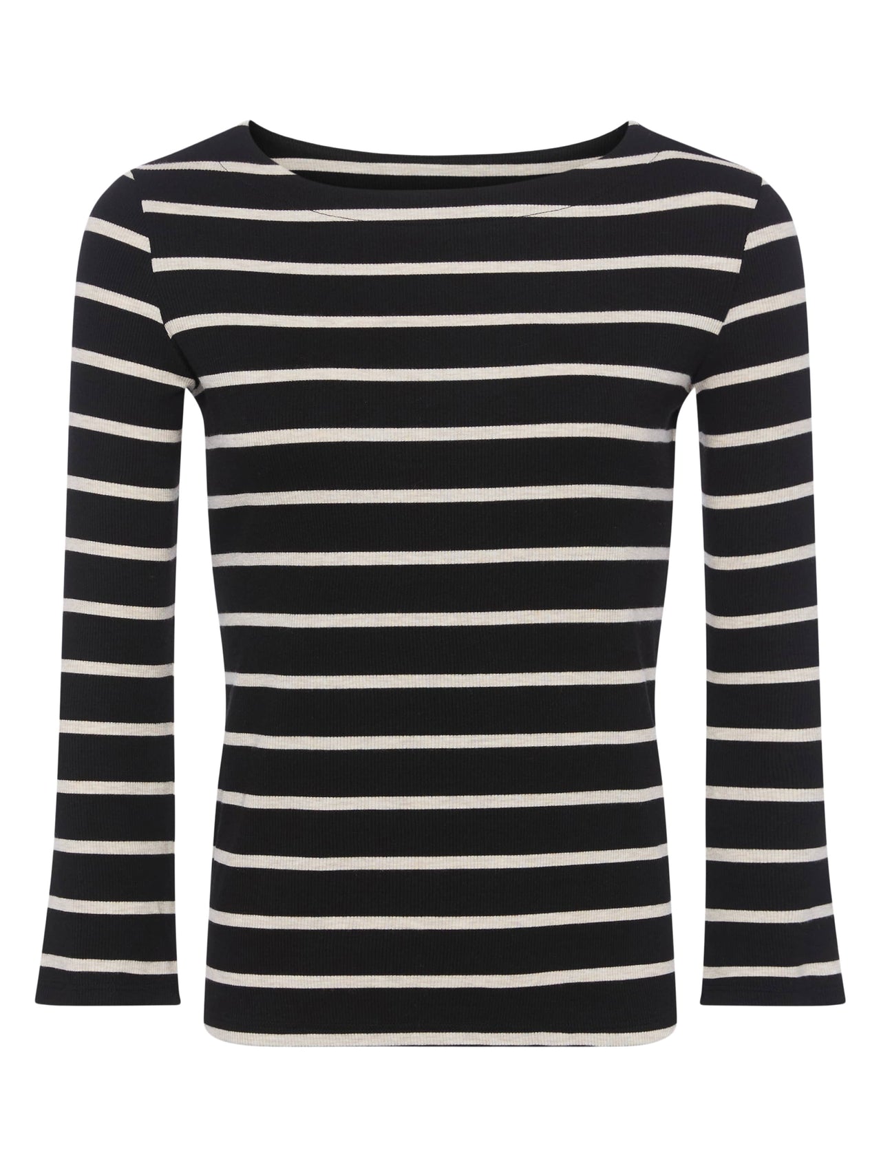 Lucille Striped Boatneck Top in Black/Oat Stripe