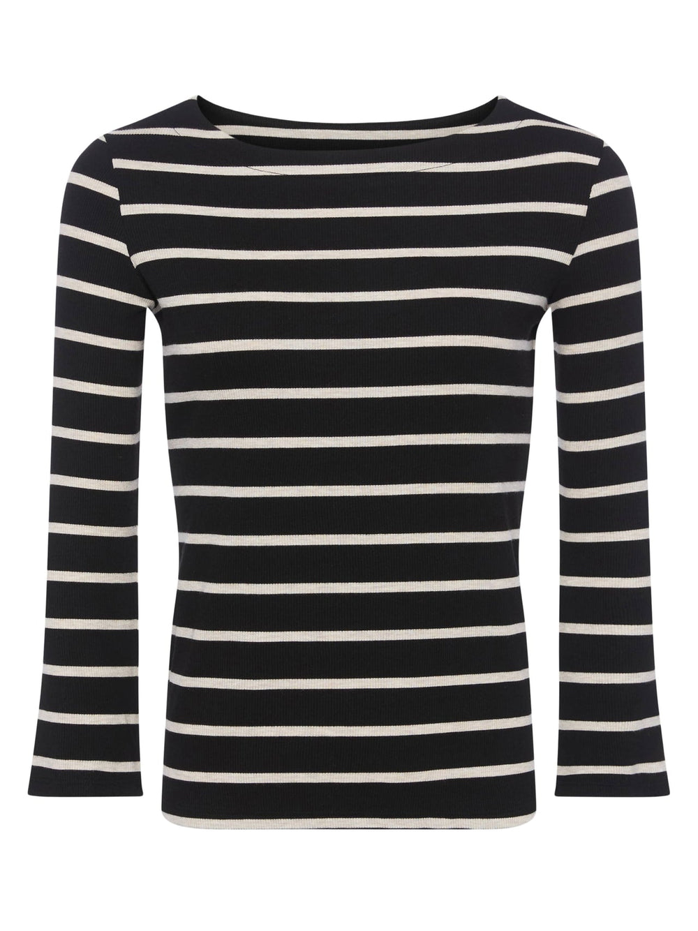 Lucille Striped Boatneck Top in Black/Oat Stripe