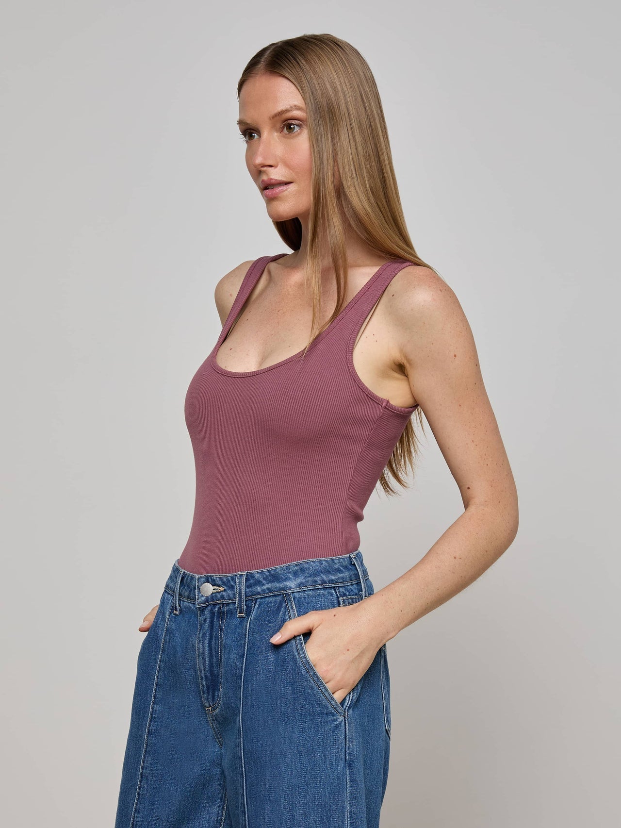Nica Scoopneck Bodysuit in Deep Mauve