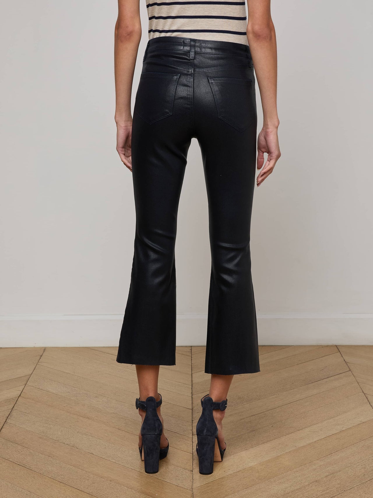 Kendra Coated Cropped Flare Jean in Metro Coated