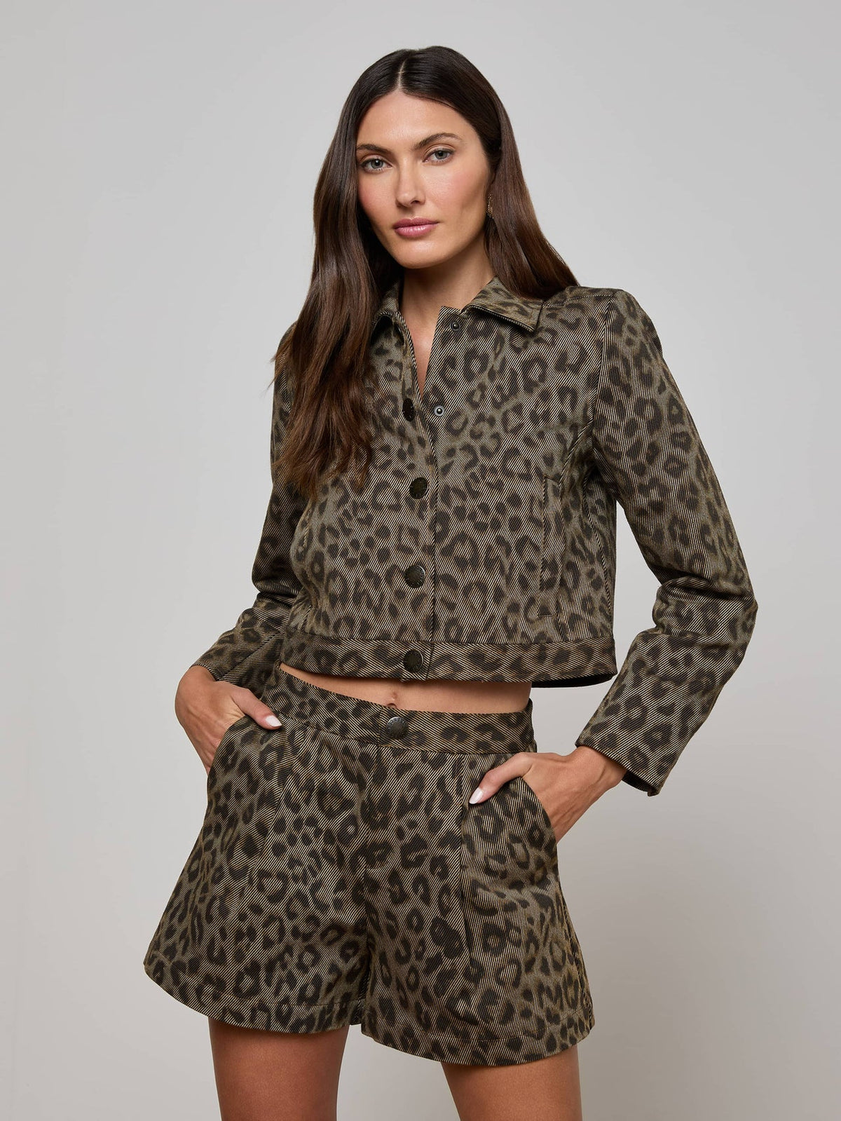 Marla Cropped Jacket in Tan Multi Leopard