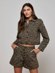 Marla Cropped Jacket in Tan Multi Leopard