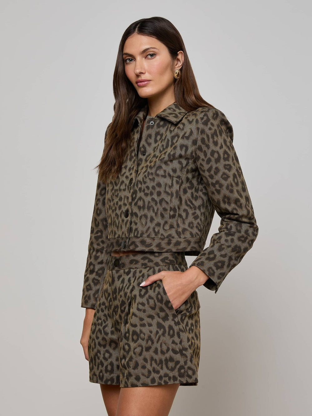 Marla Cropped Jacket in Tan Multi Leopard