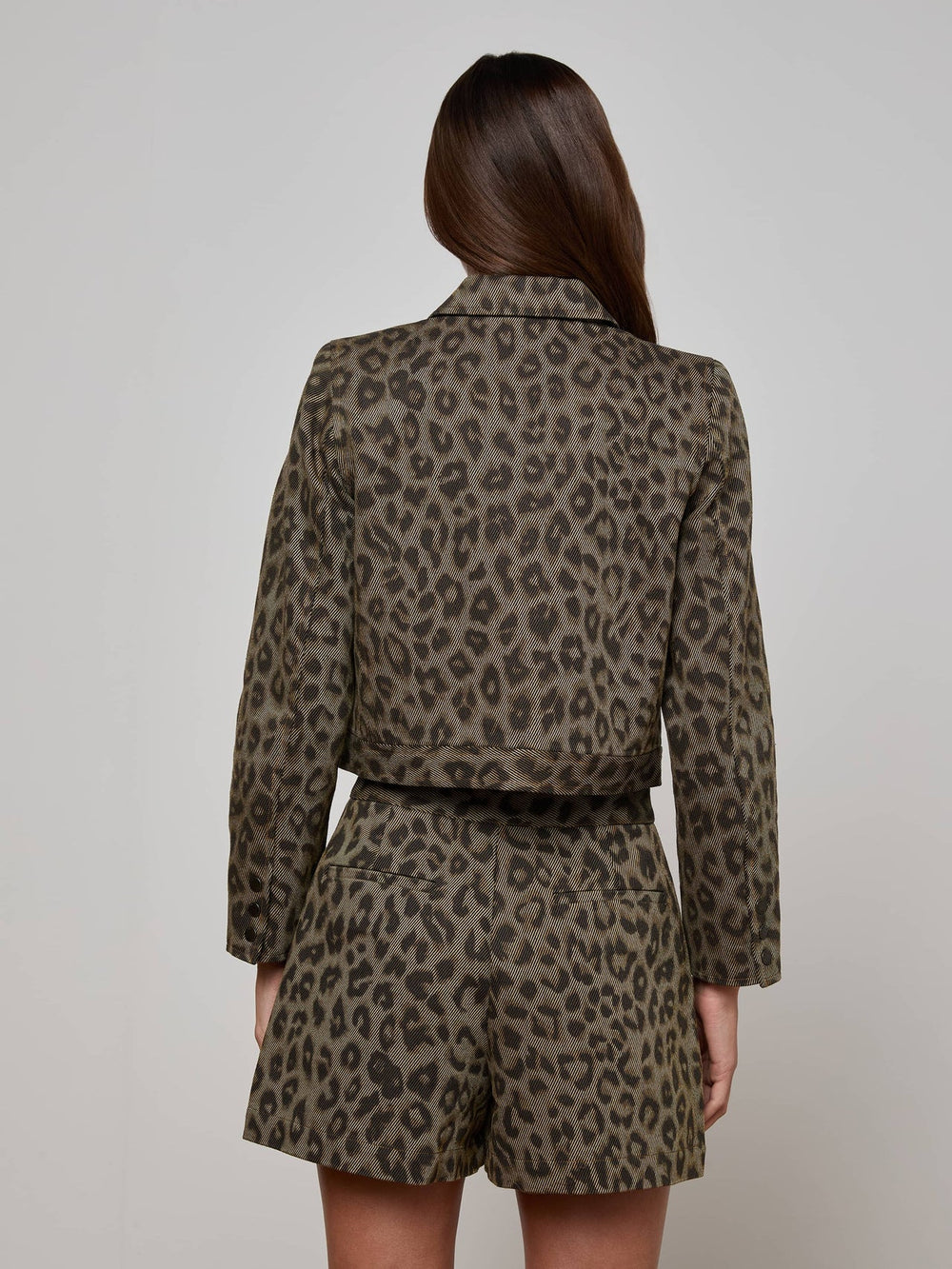 Marla Cropped Jacket in Tan Multi Leopard