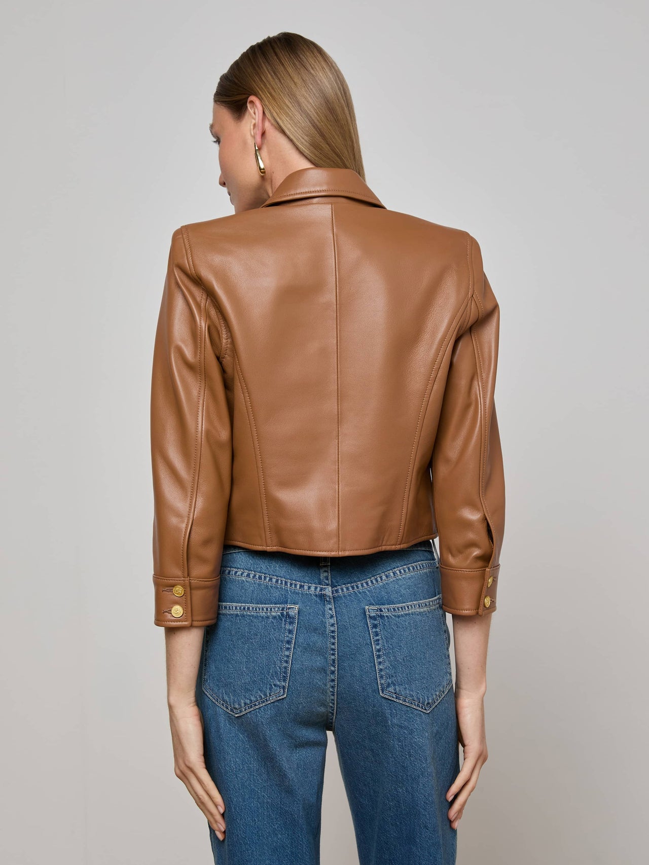 Kumi Cropped Leather Jacket in Soft Cognac