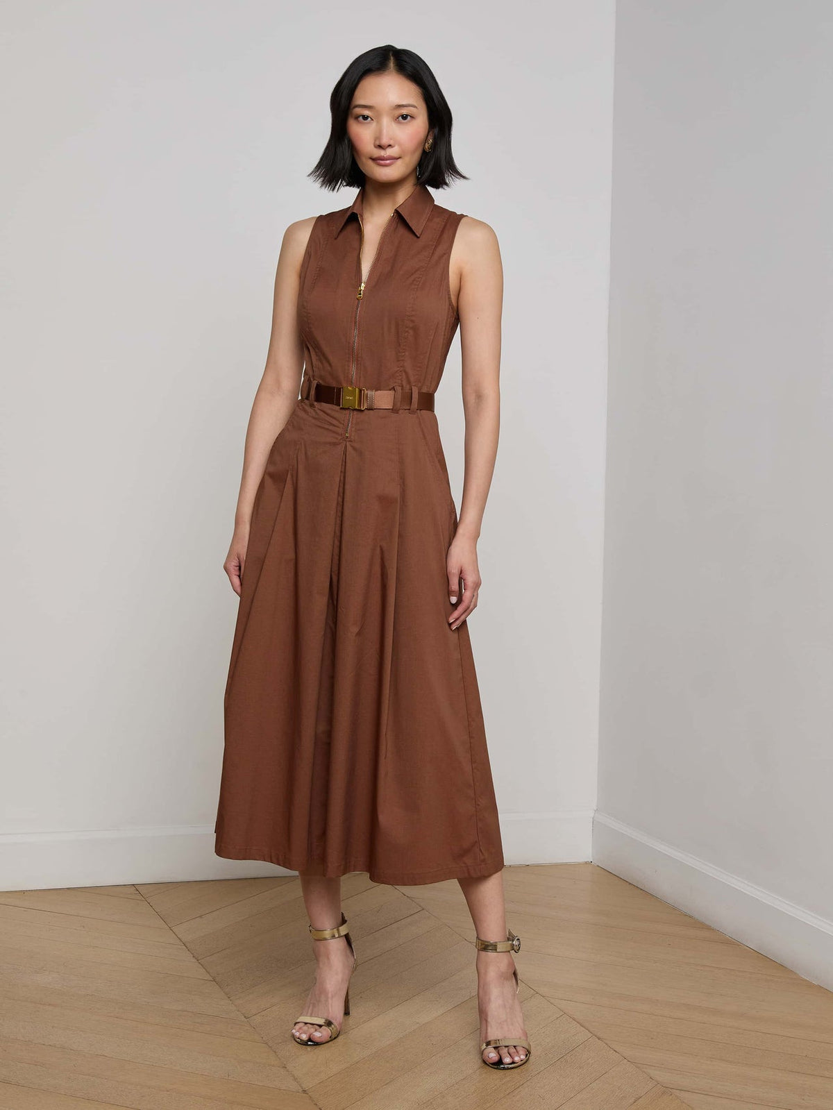 Kolton Midi Dress in Sepia Brown