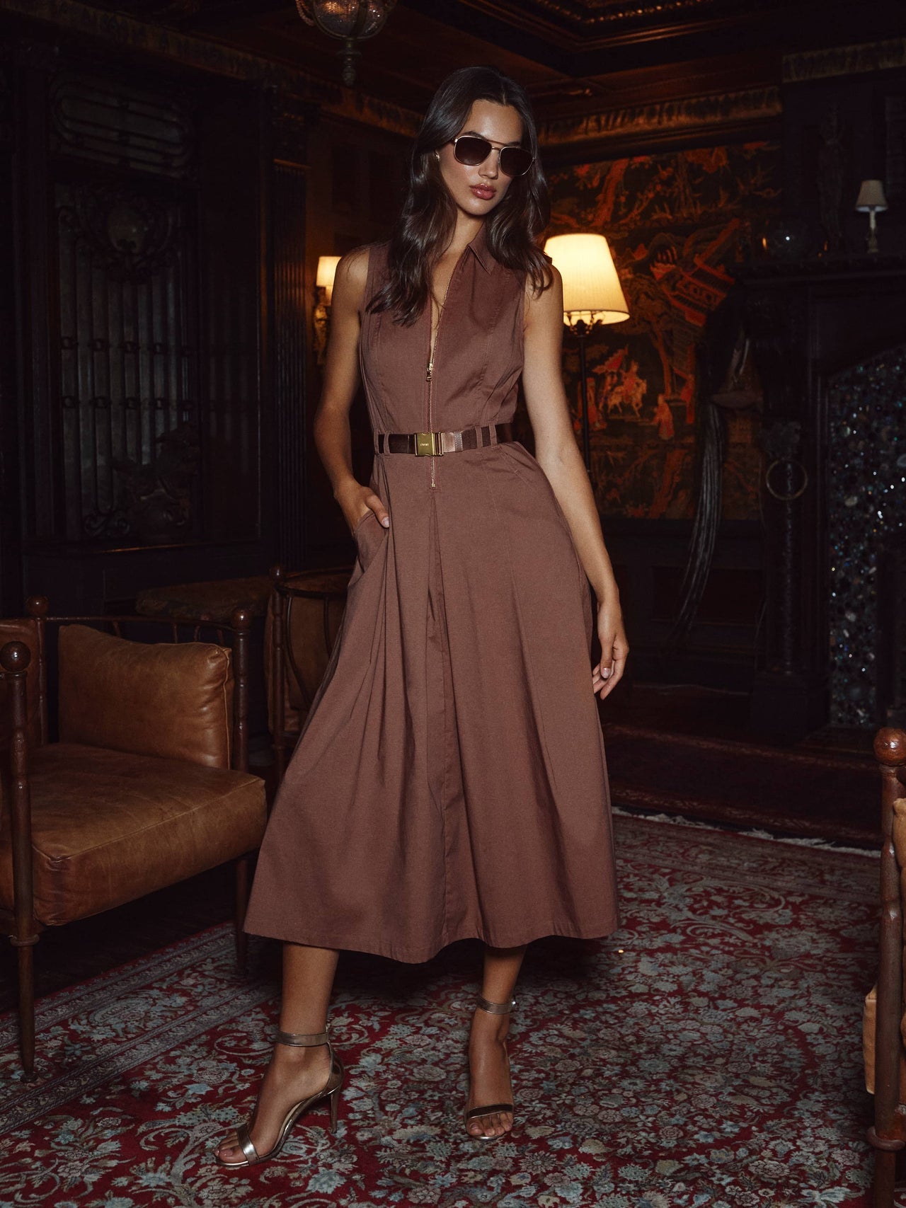 Kolton Midi Dress in Sepia Brown