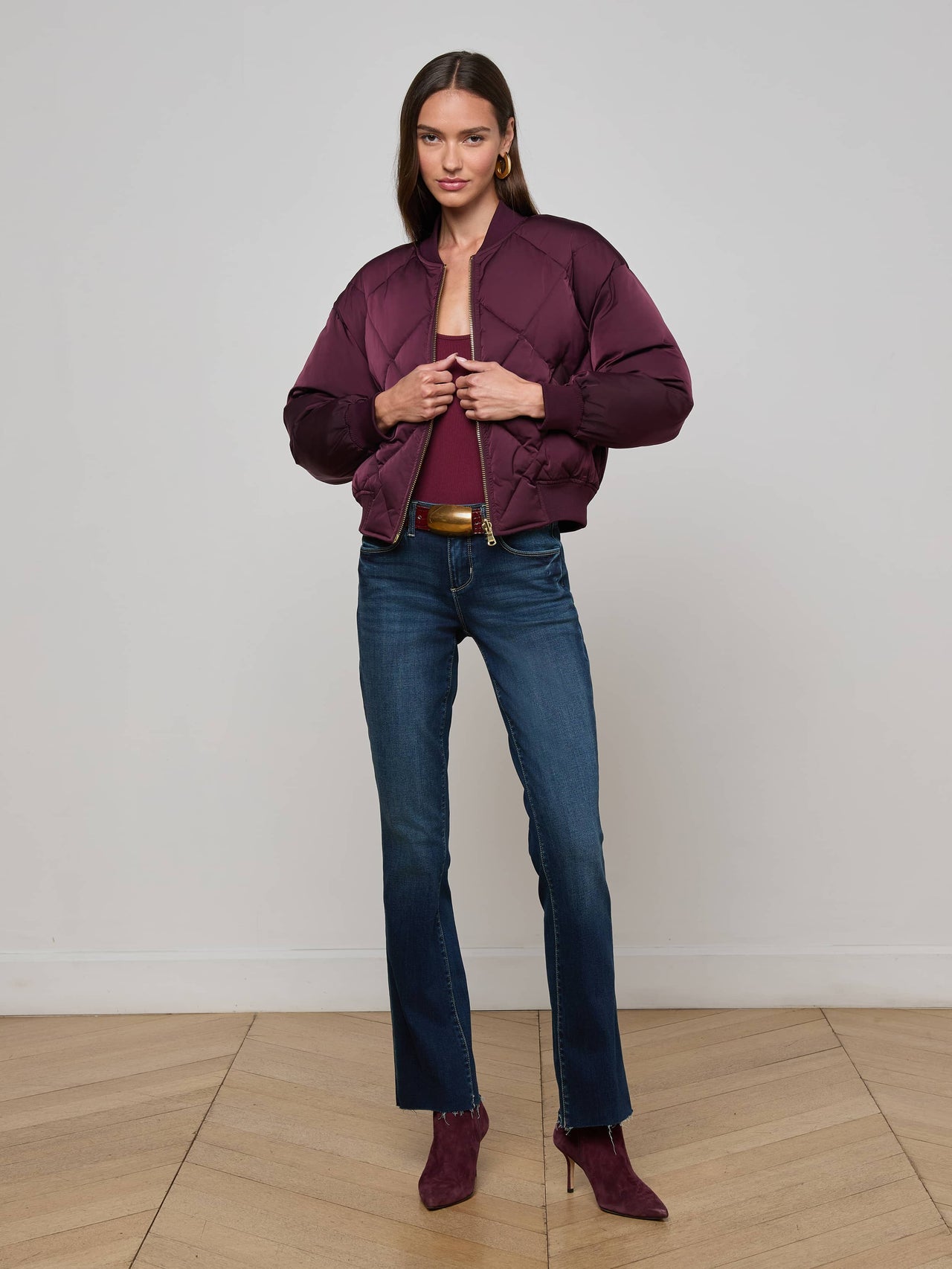 Violeta Reversible Puffer in Wine/Herringbone