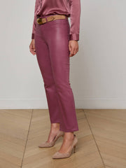 Kendra Coated Cropped Flare Jean in Deep Mauve Coated