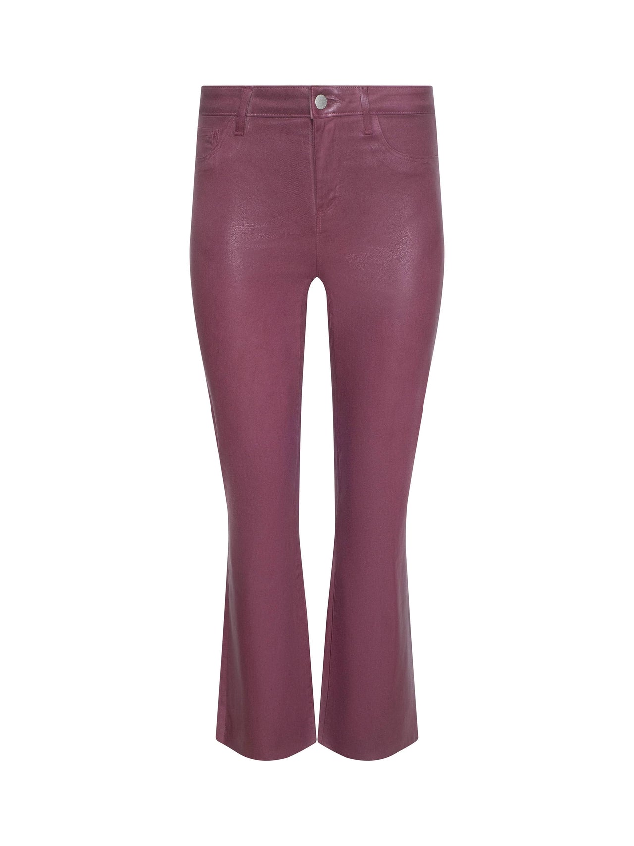 Kendra Coated Cropped Flare Jean in Deep Mauve Coated