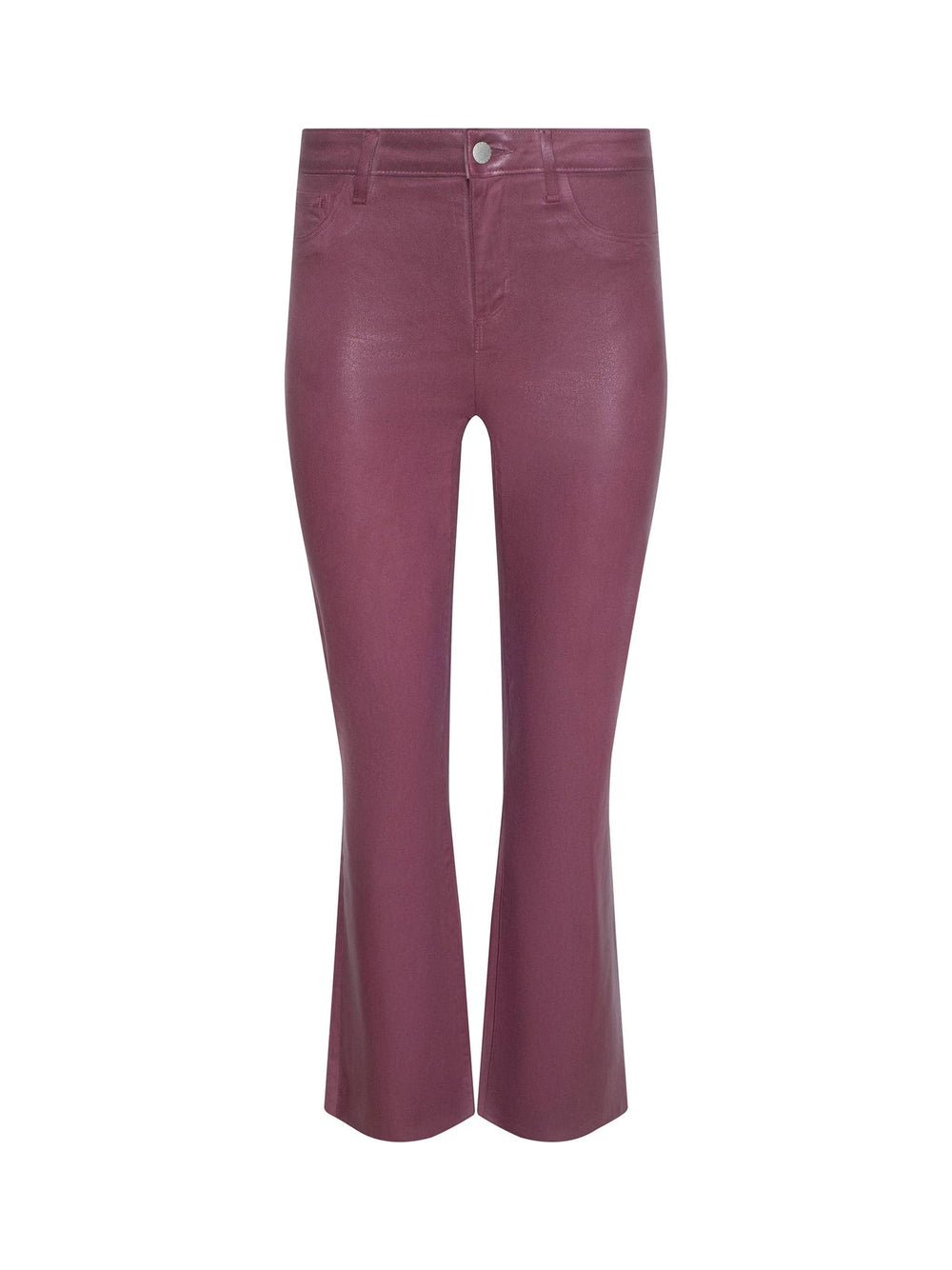 Kendra Coated Cropped Flare Jean in Deep Mauve Coated