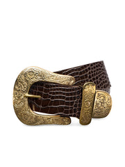 Ximena Belt in Chocolate Croc Embossed