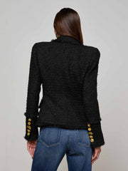 Kaisley Frayed Trim Blazer in Black