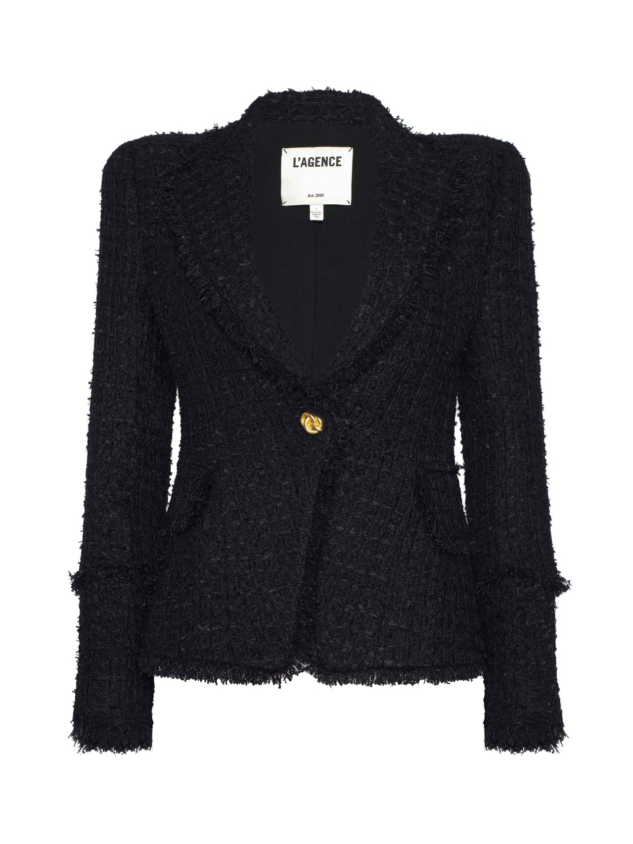 Kaisley Frayed Trim Blazer in Black