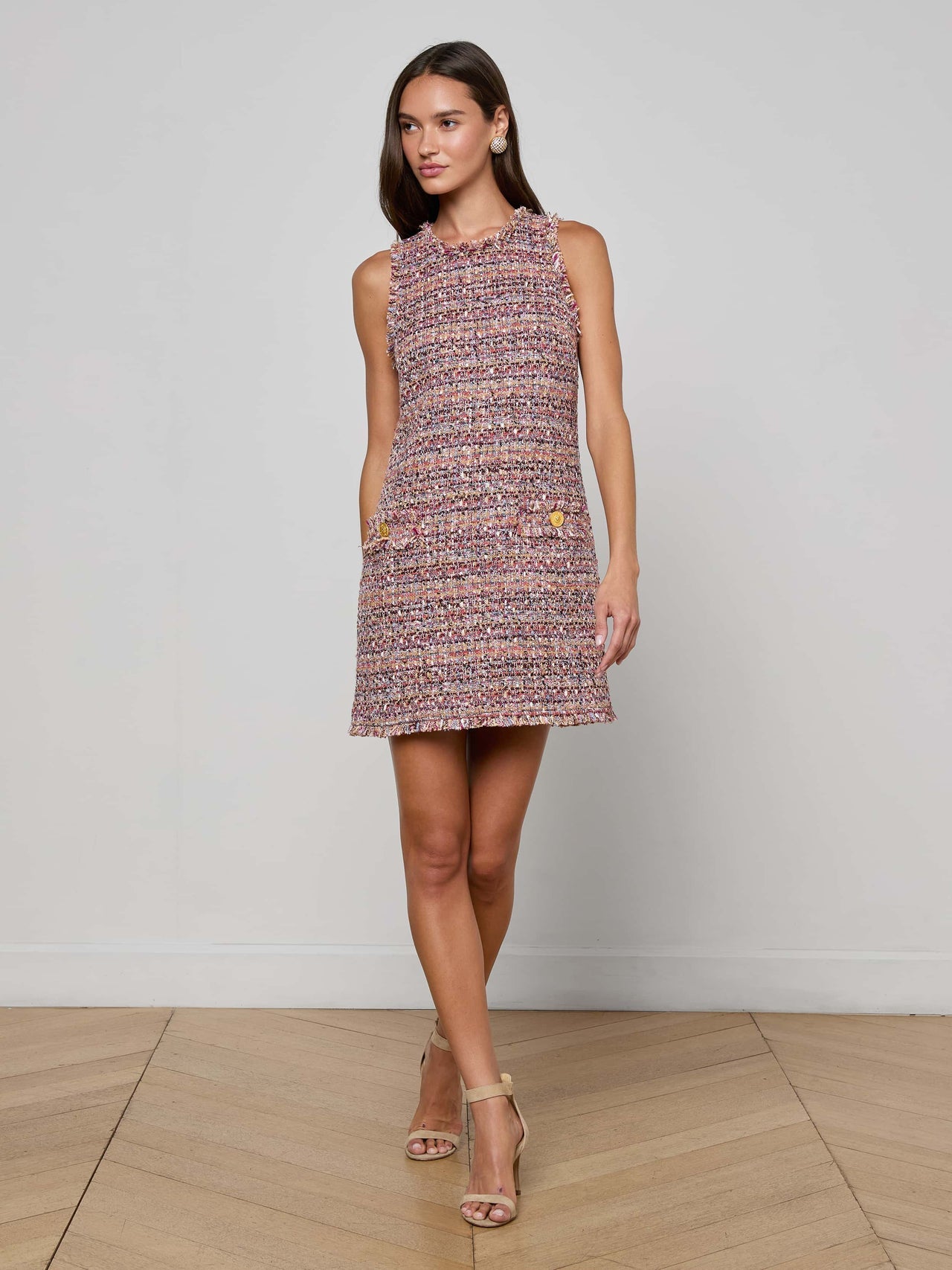 Florian Tweed Shift Dress in Mauve/Tan Multi Tweed