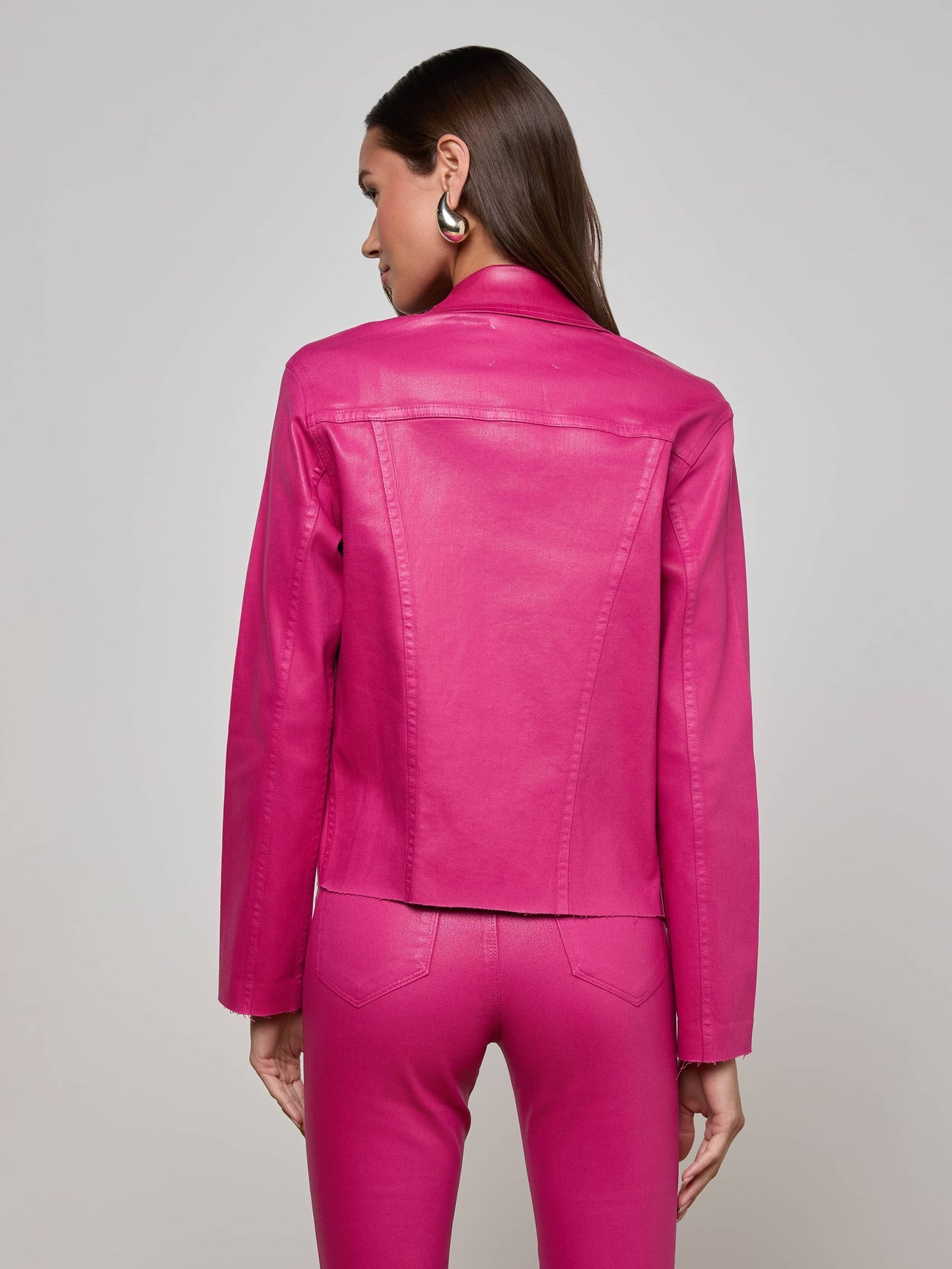Janelle Coated Jean Jacket in Pink Coated