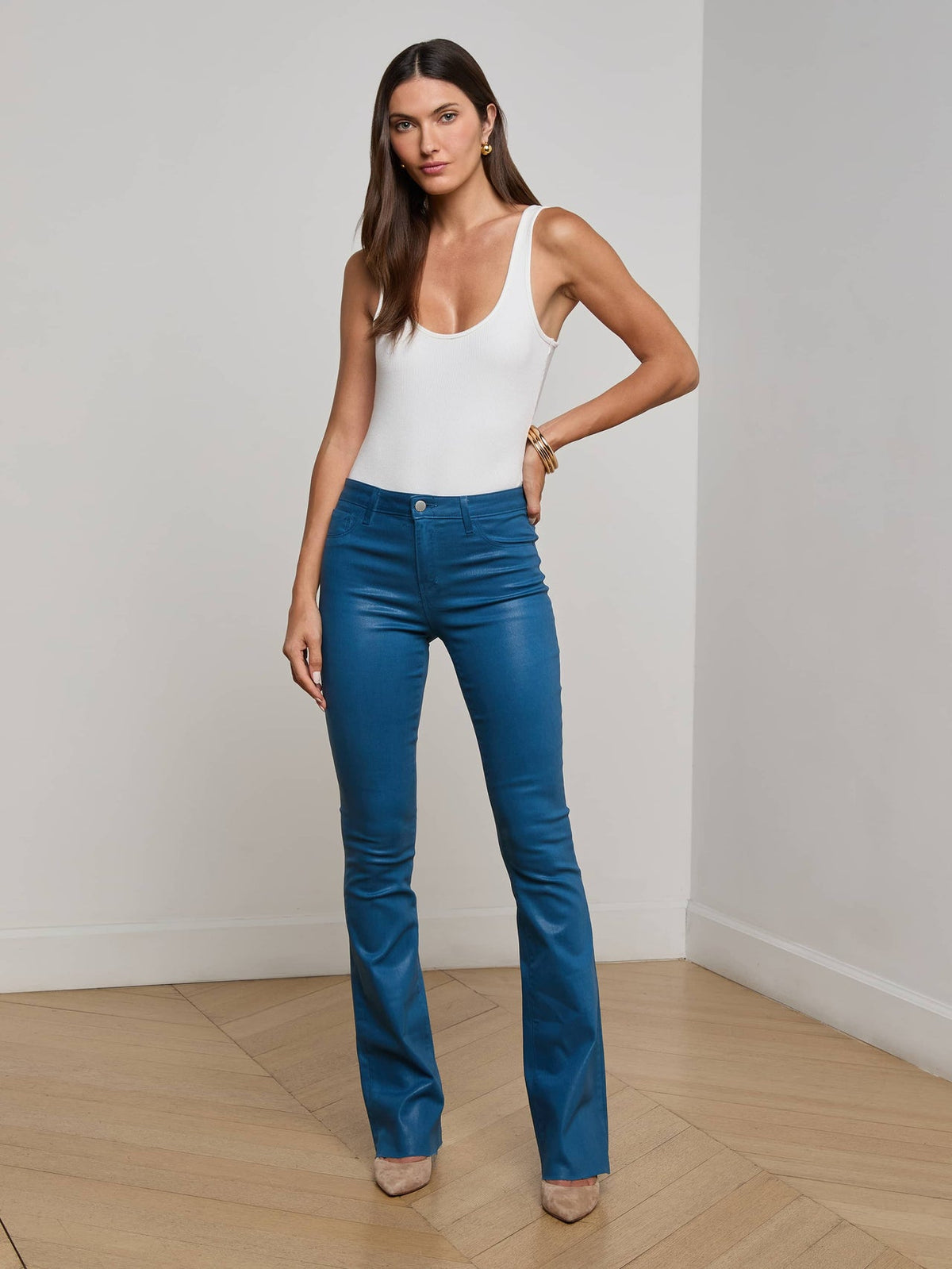 Ruth Coated Straight-Leg Jean in Stone Blue Coated