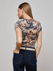 Ressi Fitted Tee in Tan Multi Western Toile