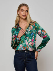 Tyler Silk Blouse in Bottle Green Multi Charonda Butterfly