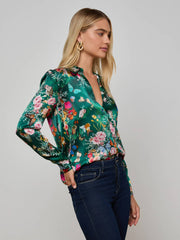Tyler Silk Blouse in Bottle Green Multi Charonda Butterfly