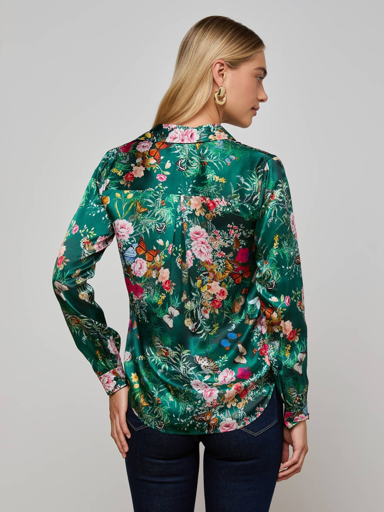 Tyler Silk Blouse in Bottle Green Multi Charonda Butterfly