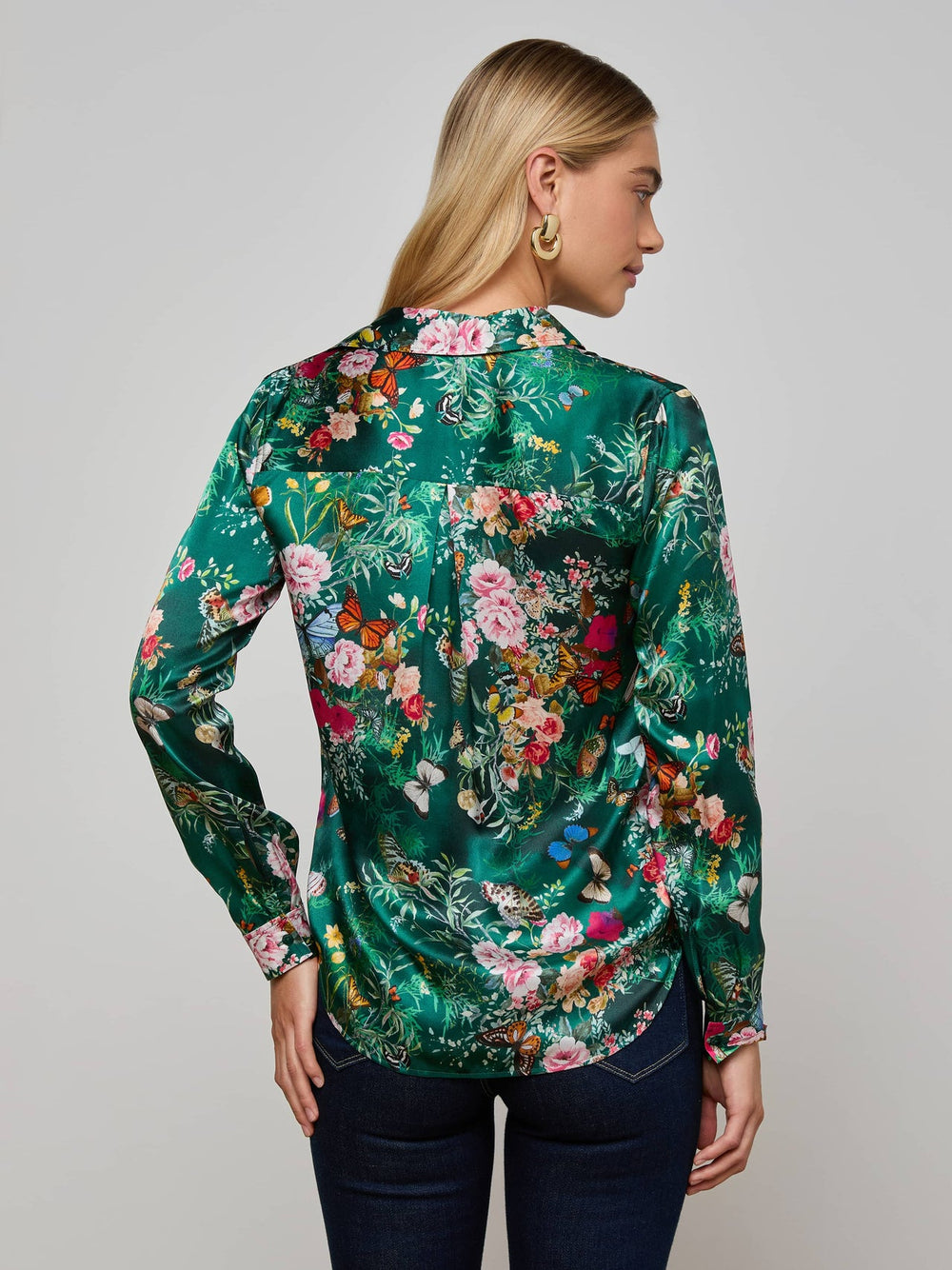 Tyler Silk Blouse in Bottle Green Multi Charonda Butterfly