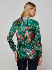 Tyler Silk Blouse in Bottle Green Multi Charonda Butterfly