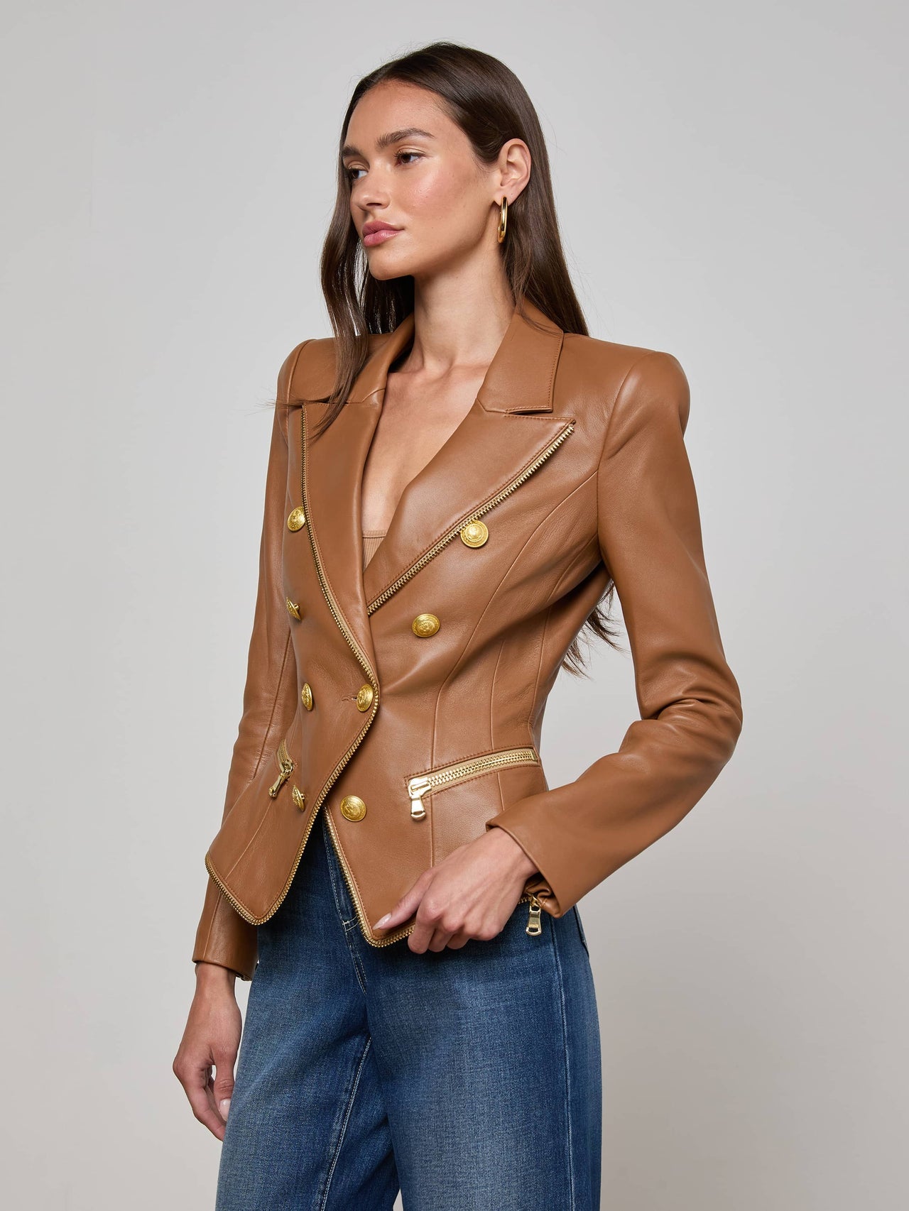 Ottilie Leather Blazer in Soft Cognac