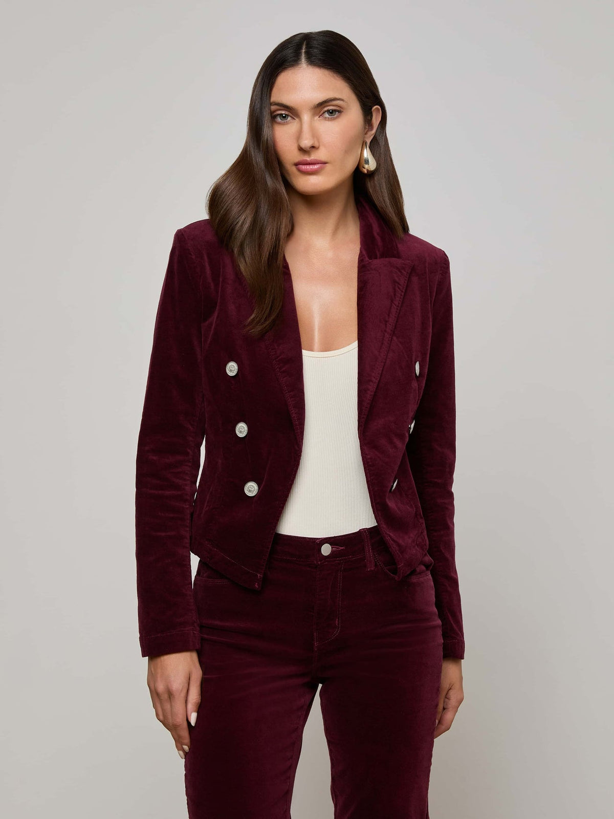 Wayne Velvet Blazer in Dark Port