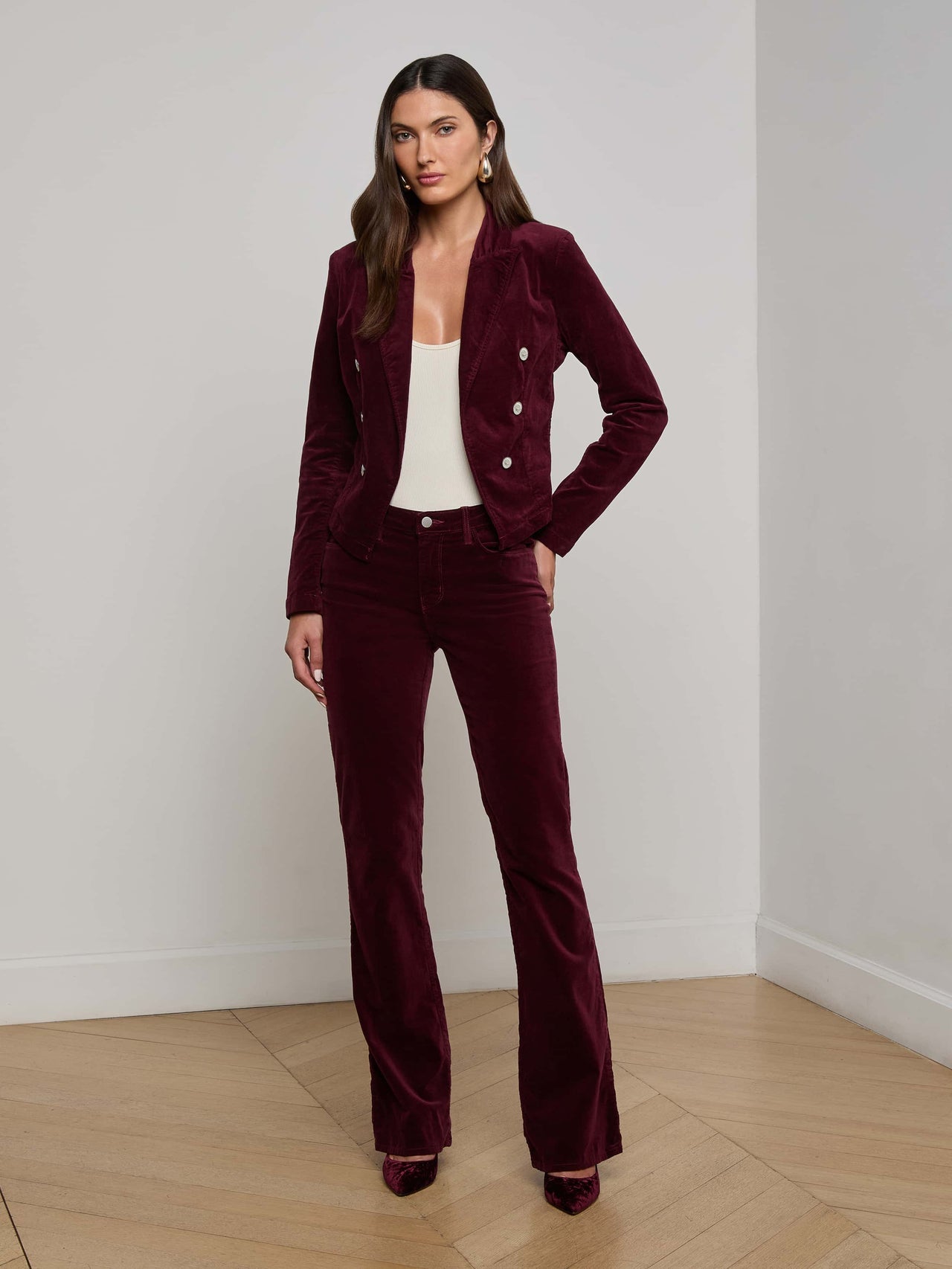 Wayne Velvet Blazer in Dark Port