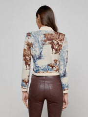 Osiris Jacquard Cardigan in Tan Multi Western Toile