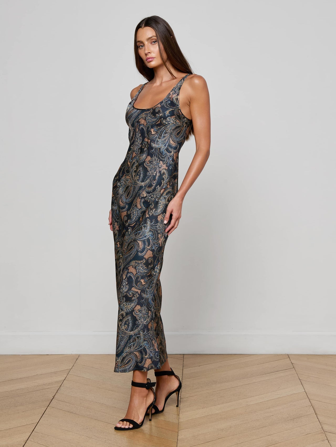 Akiya Satin Maxi Dress in Midnight Multi Etched Paisley