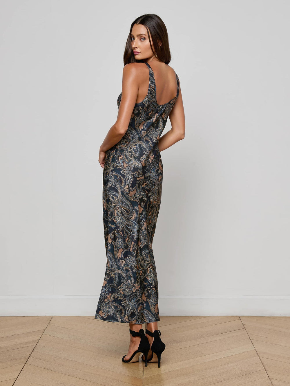 Akiya Satin Maxi Dress in Midnight Multi Etched Paisley