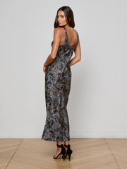Akiya Satin Maxi Dress in Midnight Multi Etched Paisley