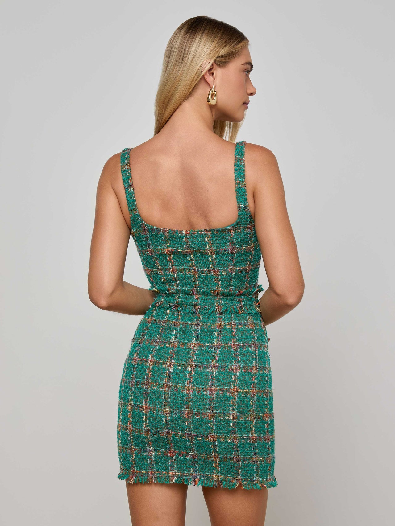 Valli Tweed Mini Dress in Green Windowpane Tweed