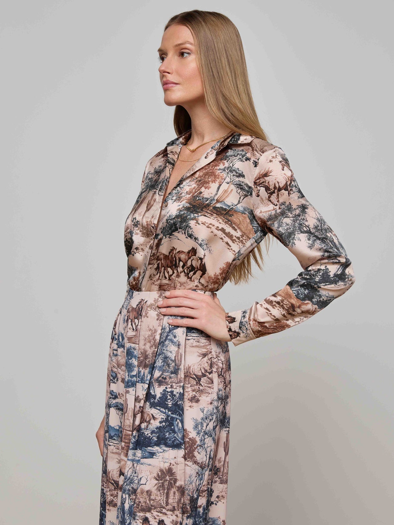 Tyler Silk Blouse in Tan Multi Western Toile