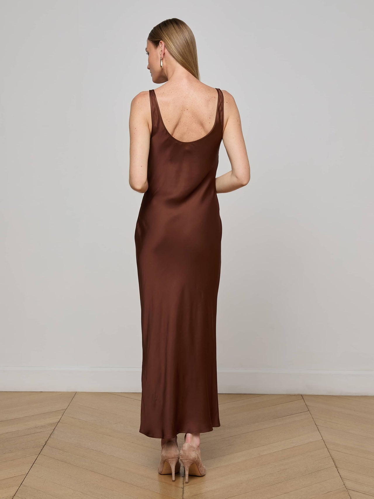 Akiya Satin Maxi Dress in Hot Fudge