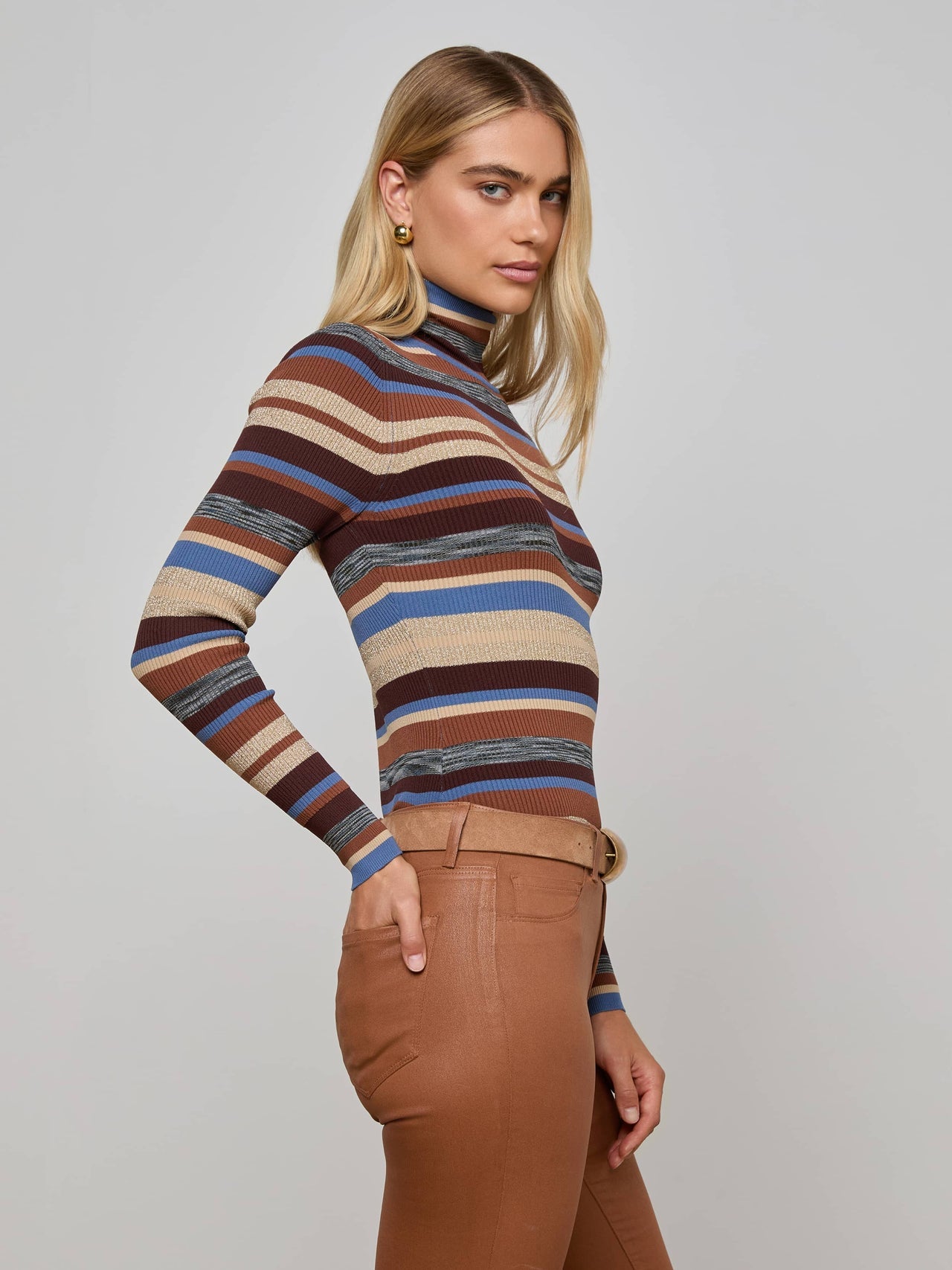 Olene Turtleneck in Stone Blue/Brown Multi