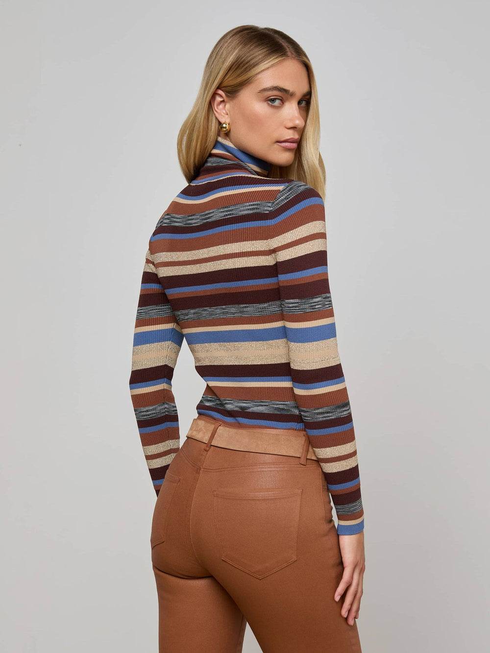 Olene Turtleneck in Stone Blue/Brown Multi